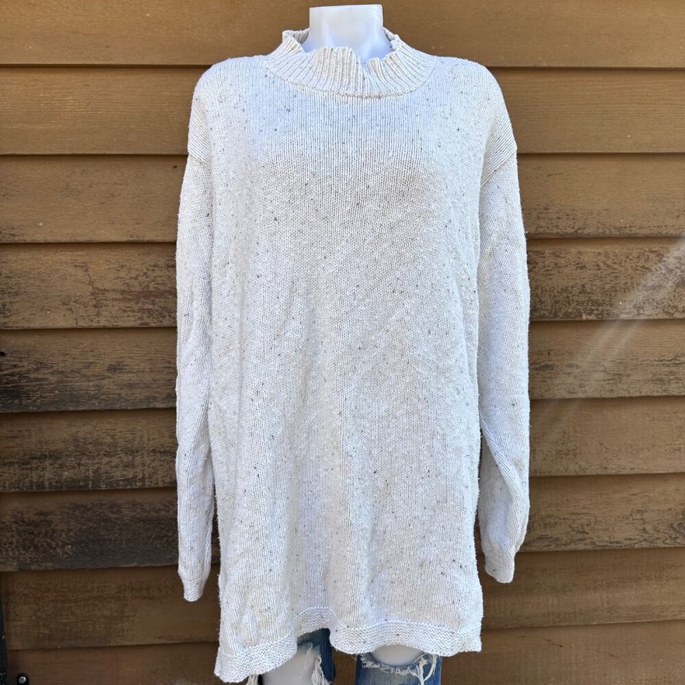 Vintage Off-White Mock Neck Sweater Womens 3X Cotton Blend Knit Made In USA Rust - Picture 1 of 9